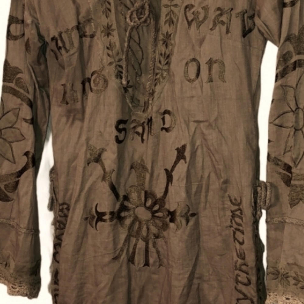 LeTARTE 100% Cotton embroidered tunic jacket cover up Small